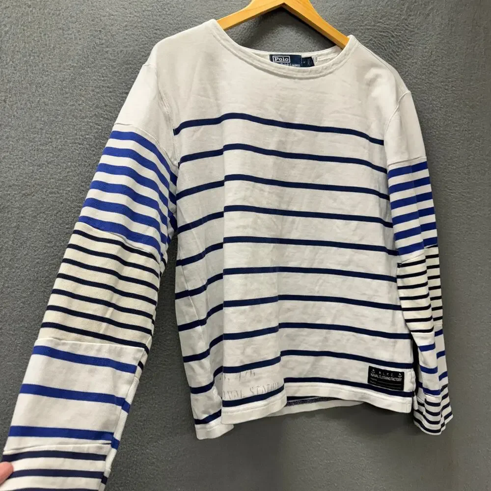Polo Ralph Lauren Shirt Womens Medium Nautical Stripe Blue White Cotton Naval - Picture 4 of 9